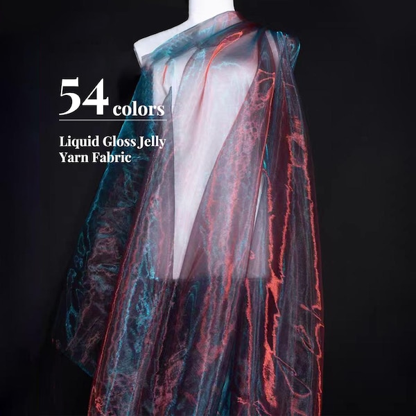 Liquid Gloss Jelly Yarn Fabric by the Yard – Sheer Shimmer Iridescent Mesh 150cm Wide | 33 Colors Organza Tulle for Dress Costume Sewing