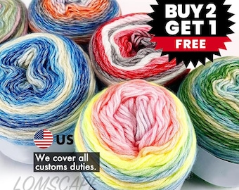 Color Cotton Rainbow Yarn Wool Yarn,Hand-Dyed Blend Cotton Yarn Cake Crochet Yarn Art Yarn Cake,Ideal for Sweaters,Scarves,Blanket,Knit Gift