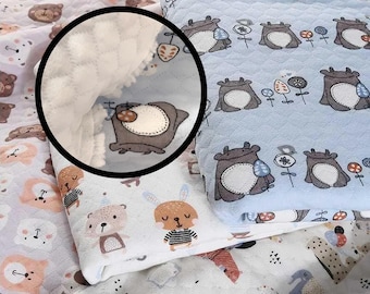 Double Sided Quilted Cotton Knit Fabric Printed Padded Baby Fabric with Soft Solid Backing for Clothing Blanket Bags Baby Accessories Sewing