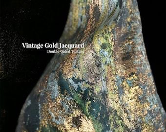 Iridescent Metallic Jacquard Fabric by the Yard Luxury Couture Abstract Gold Foil Designer Fabric for Dress, Costume, Runway Fashion Sewing