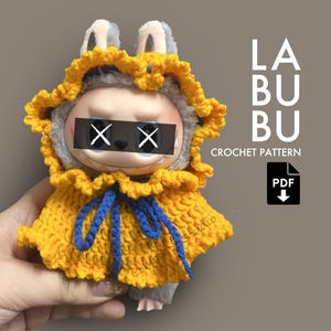 Labubu Hooded Cape Crochet Pattern Amigurumi Doll Costume PDF Plush Costume Amigurumi Doll Clothes PDF Tutorial