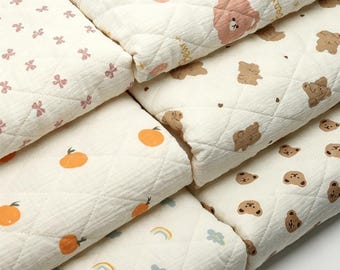 Soft Muslin Quilted Fabric, Double Gauze Cotton Fabric with Padding, Baby Fabric for Blanket, Bag, Jacket, Clothing, Nursery Sewing Pet mats