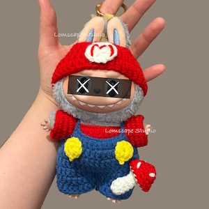 Haakpatroon Labubu Mario-stijl outfitpatroon amigurumi-pop kostuum pdf pluche kostuum DIY voor Labubu past Labubu Gen 1/2/3