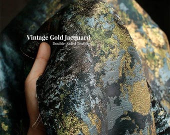 Iridescent Metallic Jacquard Fabric by the Yard Luxury Couture Abstract Gold Foil Designer Fabric for Dress, Costume, Runway Fashion Sewing