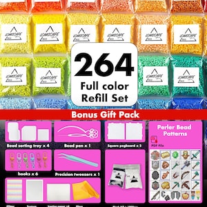 Juego completo de 264 miniperlas de 2,6 mm, 500/1000 microperlas de repuesto para Hama Pixel Art, 48-264 colores, para manualidades DIY.