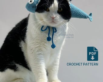 PET Häkelanleitung PDF Fisch Hut Kostüm für Katzen Hunde Puppen Hut Häkelanleitung Lustiger Hut Halloween Outfit Häkelkatze Muster