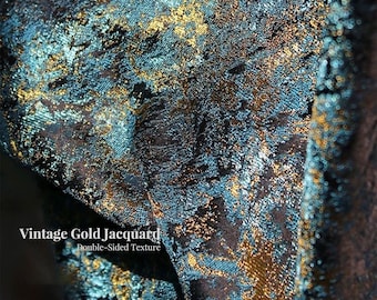 Iridescent Metallic Jacquard Fabric by the Yard Luxury Couture Abstract Gold Foil Designer Fabric for Dress, Costume, Runway Fashion Sewing