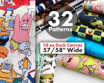 Vintage Retro Cartoon Fabric 10 oz Heavy Printed Canvas 58" Wide, Aesthetic 90s Pop Art Cotton Duck Fabric by the Yard for Bag Making