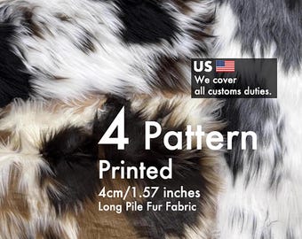 Luxury Animal Faux Fur 40mm Long Pile Fur Fabric Cow Print Border Collie Vegan Faux Fur Fabric Faux Stuffed Toys Fabric La Accessories