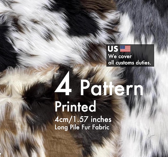 Luxury Animal Faux Fur 40mm Long Pile Fur Fabric Cow Print Border Collie Vegan Faux Fur Fabric Faux Stuffed Toys Fabric La Accessories
