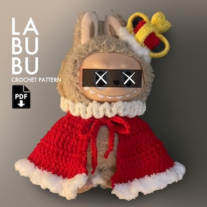 Haakpatroon Labubu The King stijl outfit patroon amigurumi pop kostuum pdf kostuum pluche kostuum DIY voor Labubu past Labubu Gen 1/2/3