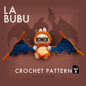 Haakpatroon Charmander-stijl Labubu-outfitpatroon Amigurumi-popkostuum PDF Popkostuum pluche kostuum DIY voor Labubu Past Gen 1/2/3