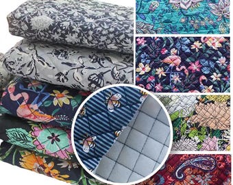 Double Sided Quilted Fabric with Foam Backing Thick Padded Printed Cotton Fabric Pre Quilted Fabric Bags Blankets Baby Accessories Sewing
