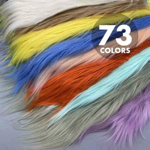 May include: A selection of faux fur in a spectrum of colours, from white and yellow to blue, orange, and purple. The image displays a variety of textures and shades, with the text '73 COLORS' overlaid.