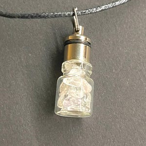 Quartz Crystal Potion Bottle Necklace: Blue LED Healing Jewelry