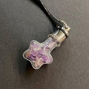 Amethyst Star Potion Bottle Necklace: Blue LED Healing Crystal Pendant