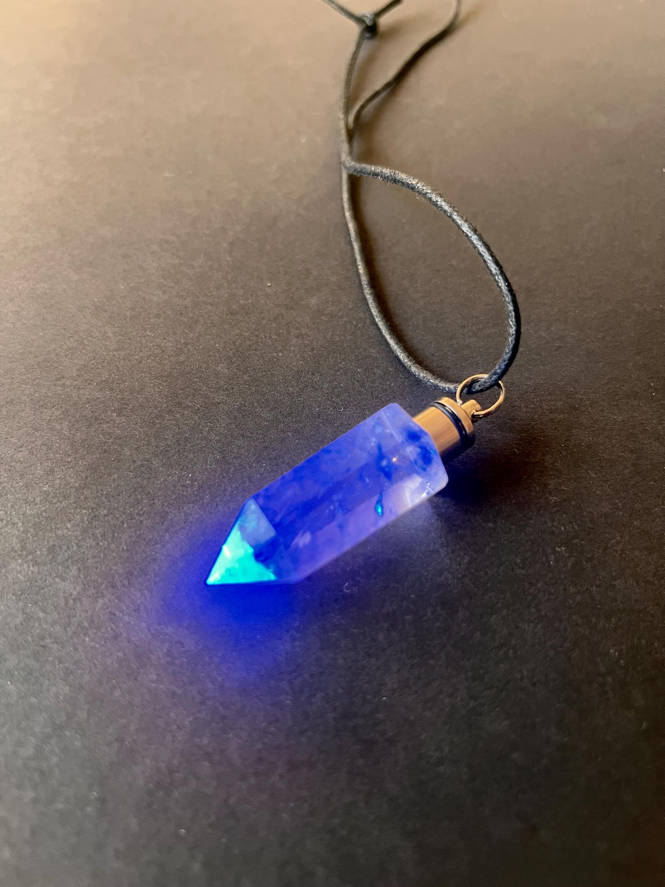 Blue Glowing Quartz Crystal Necklace - Blue LED Illuminated