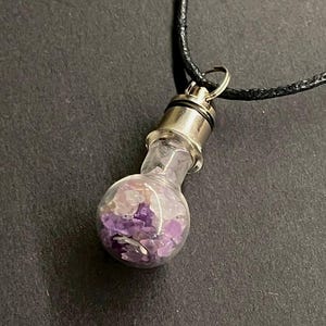 Amethyst Crystal Potion Bottle Necklace: Blue LED Light, Mystic Healing Jewelry