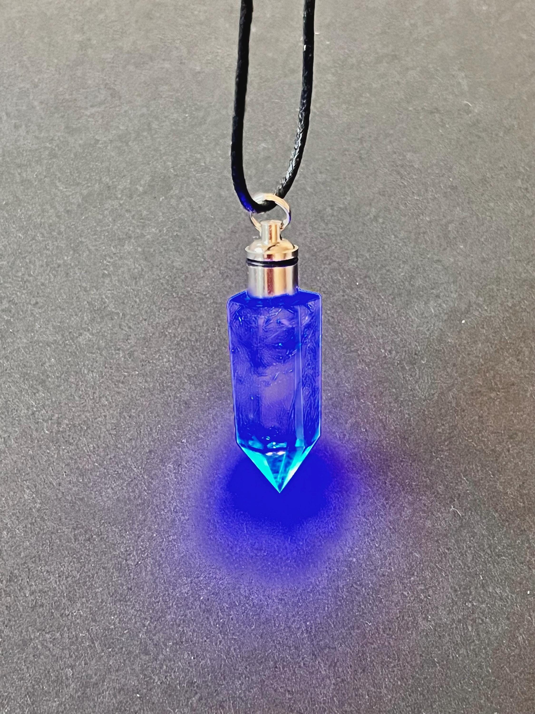 Blue Glowing Quartz Crystal Necklace - Blue LED Illuminated