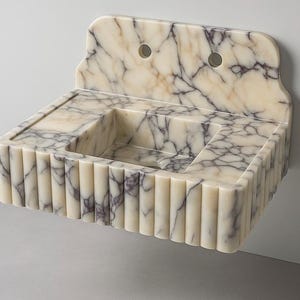 Luxury Calacatta Viola Marble Sink - Viola Marble Sink with Backsplash - Natural Stone Rectangle Marble Wash Basin - Bathroom Vanity