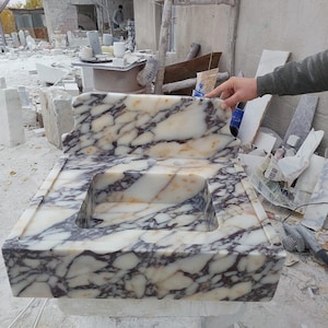 Custom Order Calacatta Viola Marble Sink - Marble Sink with Backsplash - Natural Stone Sink - Modern Marble Wash Basin - Bathroom Vanity
