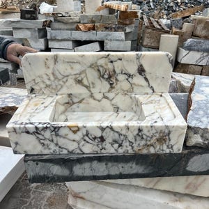 Custom Order Calacatta Viola Marble Sink - Natural Stone Marble Sink - Marble Sink with Backsplash - Marble Bathroom Sink - Bathroom Vanity