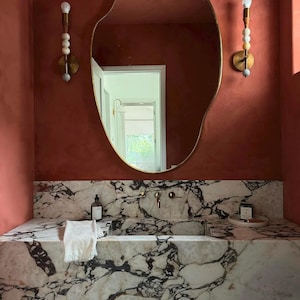 Calacatta Viola Large Marble Sink - Marble Sink with Backsplash for Bathroom - Countertop Natural Stone Marble Sink - Bathroom Vanity