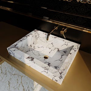 Custom Order Calacatta Viola Marble Sink - Small Rectangle Marble Sink - Natural Stone Marble Wash Basin - Bathroom Sink - Bathroom Vanity