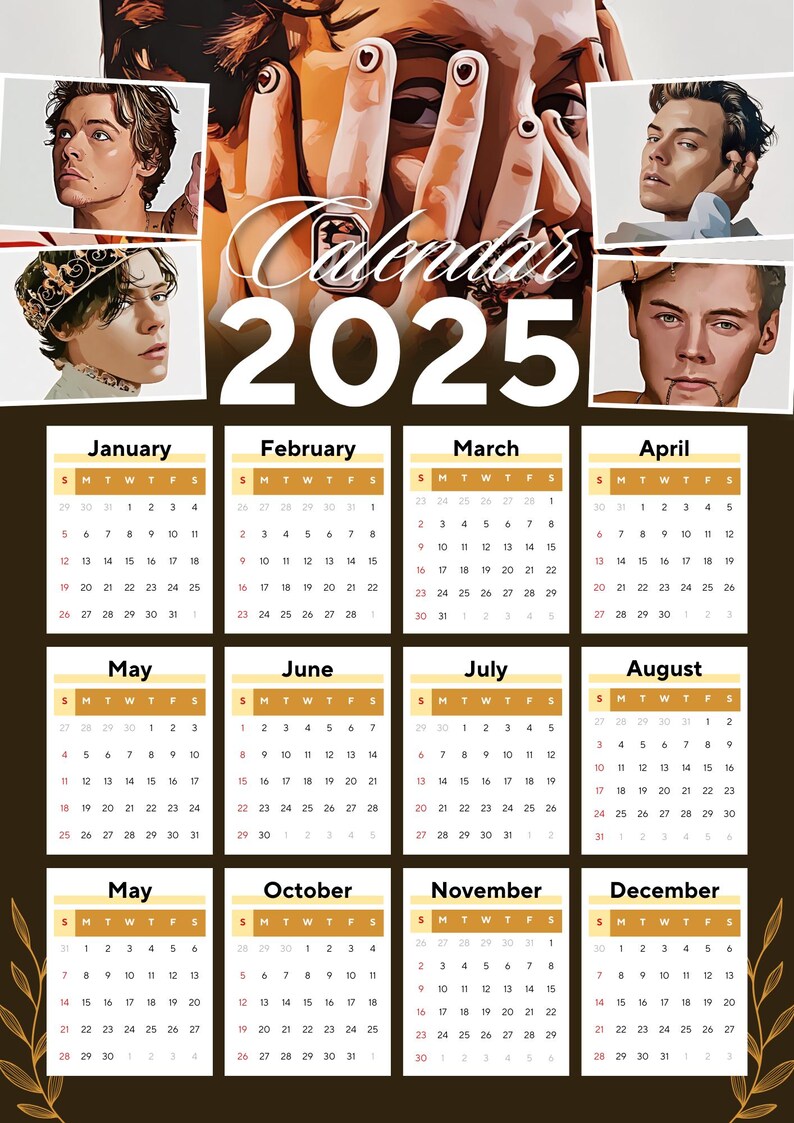 Harry Styles Printable 2025 Wall Calendar Poster, Digital Art for