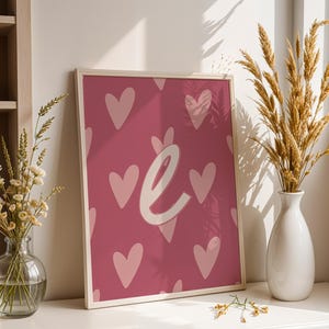 Print digital con inicial L para habitación infantil / Corazones / Rosa y rojo / Barbie / lámina imprimible