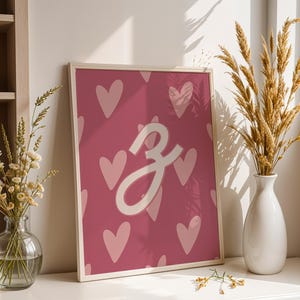 Print digital con inicial Z para habitación infantil / Corazones / Rosa y rojo / Barbie / lámina imprimible