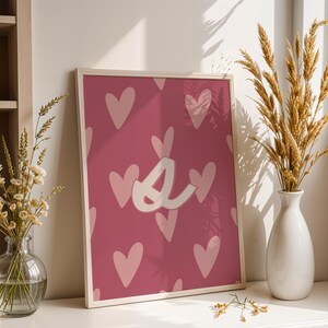 Print digital con inicial S para habitación infantil / Corazones / Rosa y rojo / Barbie / lámina imprimible