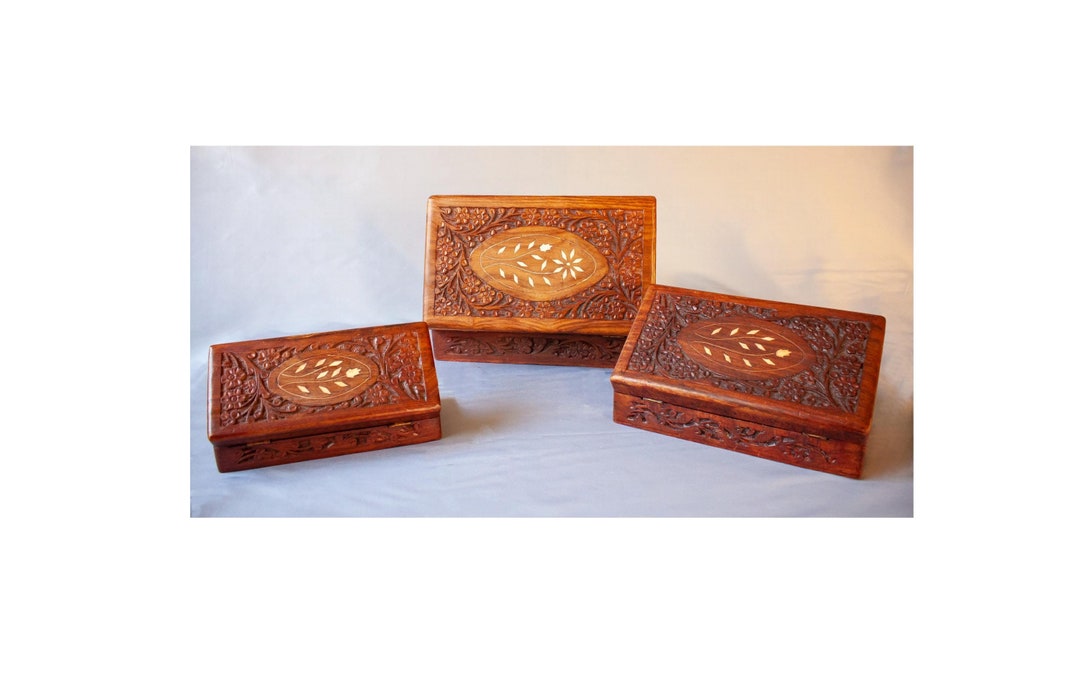 Set, Set of Antique Carved Wooden Boxes, With Ivory Inlays. New. for ...