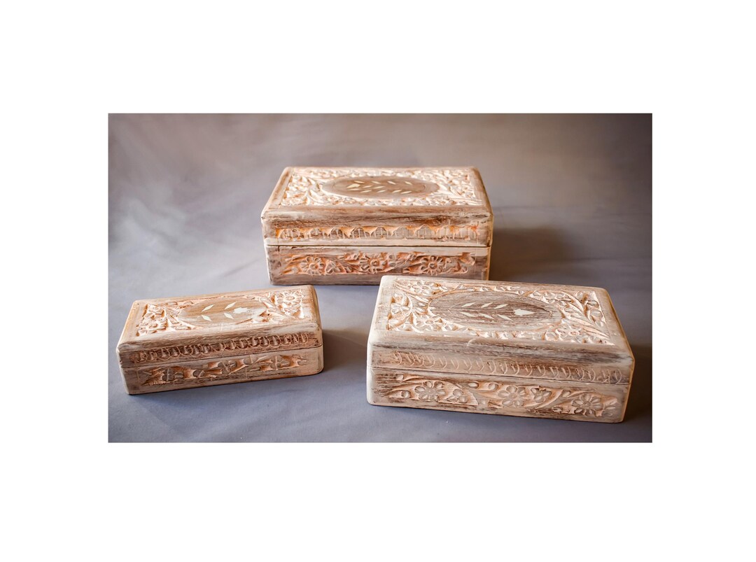 Set, Set of Antique Carved Wooden Boxes, With Ivory Inlays. New. for ...