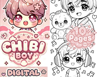 10 lindas páginas para colorear de chicos chibi de anime / Páginas para colorear para todas las edades / Descarga digital