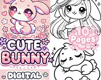10 Cute Bunny Colouring Pages | Cute Animal Printable Art for Kids & Adults - Instant Digital Download