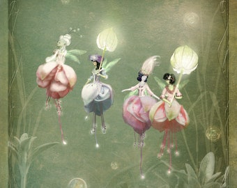 Fuchsia Flower Fairies by Susan Schroder -  Mythic Fantasy Fairy art print