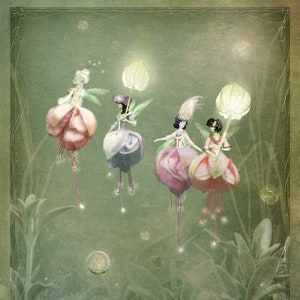 Fuchsia Flower Fairies by Susan Schroder Mythic Fantasy Fairy art print image 1