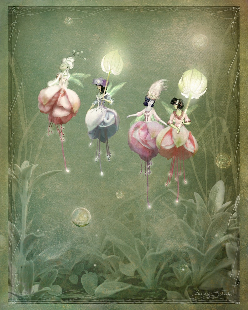 Fuchsia Flower Fairies by Susan Schroder Mythic Fantasy Fairy art print image 1