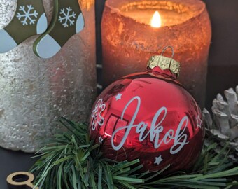 Adorno navideño personalizado con nombre, bola de Navidad, decoración navideña personalizada, adorno navideño de cristal