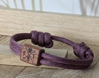 Pulsera de madera personalizada con iniciales grabadas a tu gusto, pulsera de cuerda de paracord, cuentas/deslizador de madera, ideas de regalo para mujeres