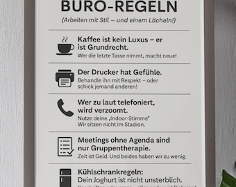 Lustiges Büro Poster – Witzige Büroregeln Wanddeko – Geschenk für Kollegen & Coworker – Büro Humor Homeoffice Deko