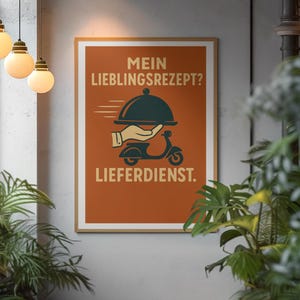Vintage poster &quot;My favorite recipe? Delivery service&quot; – Funny food print for the kitchen, snack bar, or home office, retro design