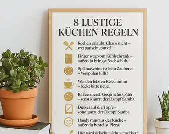 Funny Kitchen Poster – 8 Funny Rules for the Kitchen | Humorous Wall Decor | Birthday & Housewarming Gift | Modern Kitchen Decor