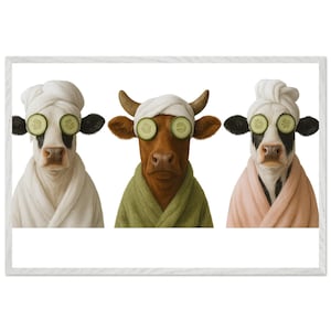 Spa Cows Poster Set with Frames | Funny Bathroom Wall Decor | Relaxing Cow Pictures | Scandinavian Animal Art | Gift for Animal Lovers
