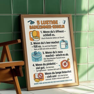 Funny Bathroom Poster German – Funny WC Rules Decoration for Guest Toilet – Humorous Bathroom Wall Decoration Gift Idea