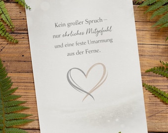 Tarjeta de condolencia moderna en formato vertical con motivo de corazón: diseño minimalista elegante, simple y con estilo, tarjeta de condolencia sofisticada.