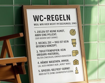 Funny Toilet Rules Poster | Humorous Bathroom Decor | Modern Guest Toilet Wall Art | Funny Sayings | Housewarming Gift
