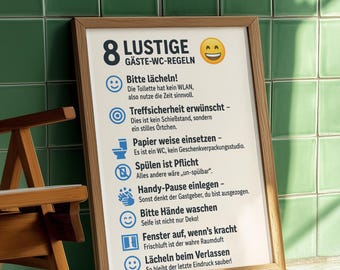Funny Guest Toilet Poster – Funny Guest Toilet Poster | Humorous Toilet Rules | Funny Bathroom Wall Decor | Guest Toilet Sign