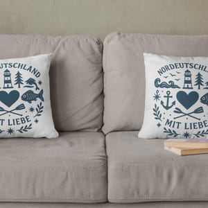 Northern Germany pillow with love | Maritime decorative pillow with lighthouse, anchor & heart | Coastal decoration gift North Sea Baltic Sea